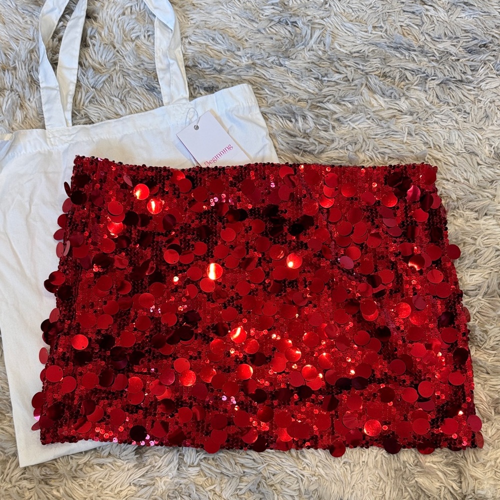 Beginning Boutique Vibrant Red Sequin Skirt
